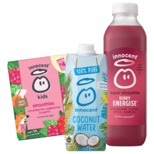 Innocent smoothie fles à 300/750 ml,
sap 4-pack van pakjes à 150 ml
of kokoswater pak à 500 ml